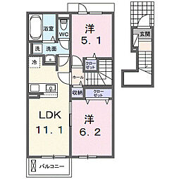 フルール・ド・リス　II 2階2LDKの間取り