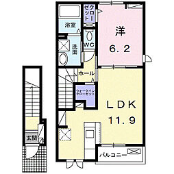フルール・ド・リス　I 2階1LDKの間取り