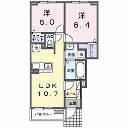 ヒカルサ伊勢崎II 1階2LDKの間取り