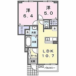 ヒカルサ伊勢崎I 1階2LDKの間取り