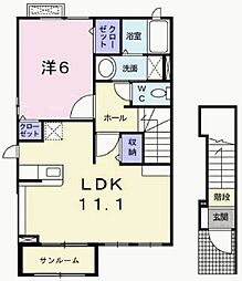 パニエ・ド・フルール2A 1LDKの間取図画像