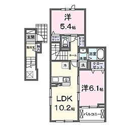 モーヴソレイユ 2階2LDKの間取り