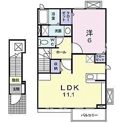 ラ・アムール　エ　クラージュ 2階1LDKの間取り