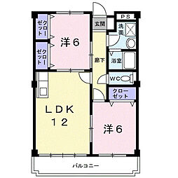サングレイス 3階2LDKの間取り