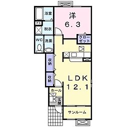 クローバーI 1階1LDKの間取り