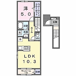 ルーツショアIII 2階1LDKの間取り