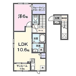 セレーノ岡谷 2階1LDKの間取り