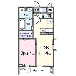 Ｎ．チェントロ相模原 3階1LDKの間取り