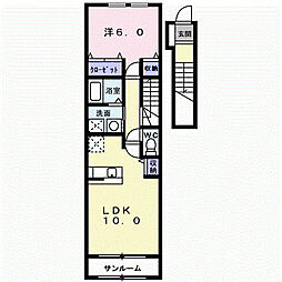 グランティス 2階1LDKの間取り