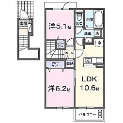 クレール　ストーン　III 2階2LDKの間取り