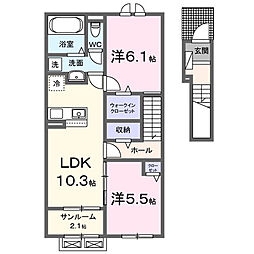 プラウド四屋　I 2階2LDKの間取り