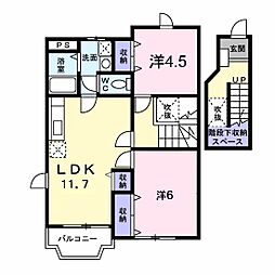 オリゾンテ宮浜II 2階2LDKの間取り
