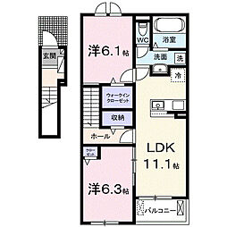 フォレストヒルズＡ 2階2LDKの間取り