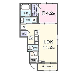 ロジュマン湖北台 105 1階1LDKの間取り