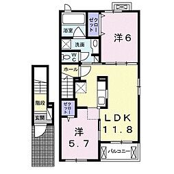 レストポイント瀬戸 2階2LDKの間取り
