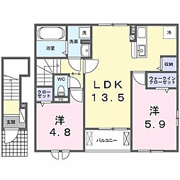 カハラ・Ｂ 2階2LDKの間取り