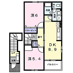 ビビエンダ　アリス　Ｂ棟 2階2DKの間取り