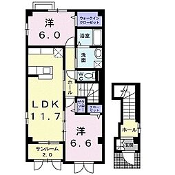 ファーイーストＡ 2階2LDKの間取り