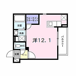 ヒカルサ神戸王塚台I 2階ワンルームの間取り