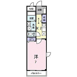 ローレル本町 2階1Kの間取り