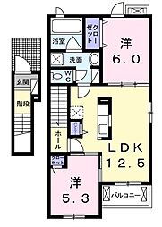 レガーロ　ノースI 2階2LDKの間取り