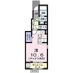 ヴィラージュ・ツボノIII 1階ワンルームの間取り