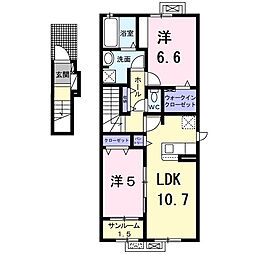 ヴィラアミング　II 2階2LDKの間取り