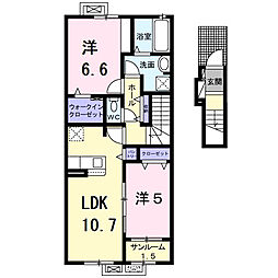 ヴィラアミング　II 2階2LDKの間取り