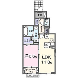ヴィラアミング　III 1階1LDKの間取り