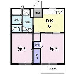 エステートＹ　Ｂ棟 2階2DKの間取り