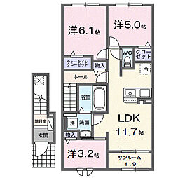 リバティ　I 2階3LDKの間取り