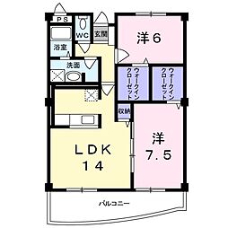 フラワープレイス 3階2LDKの間取り