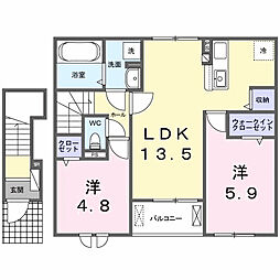 パラッツオ　Ｂ 2階2LDKの間取り
