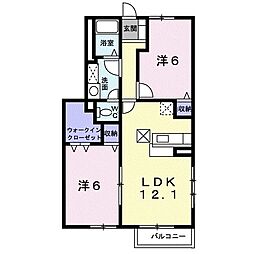 ドゥー　ベルジュＢ 1階2LDKの間取り