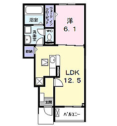 グランディールＣ−1 1階1LDKの間取り