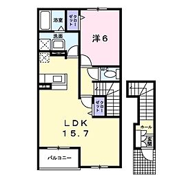 ルシヨン　Ａ棟 2階1LDKの間取り