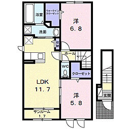 ニューライズハッピー 2階2LDKの間取り