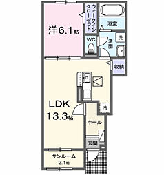 小郡下郷アパートＡ 1階1LDKの間取り