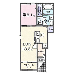 クレメント岩出D 1LDKの間取図画像