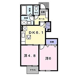 ルミエ−ル神明 1階2DKの間取り