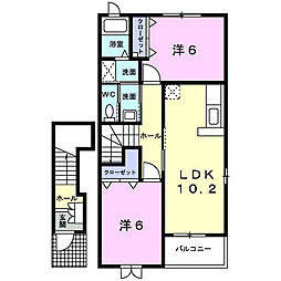 シャン・ド・フルール　Ｂ 2階2LDKの間取り