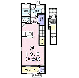 オゾラV 2階ワンルームの間取り