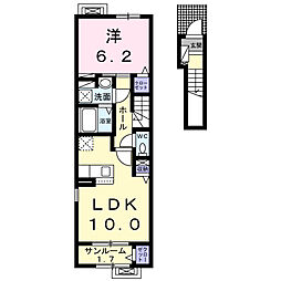 カレント　柳原Ａ 2階1LDKの間取り