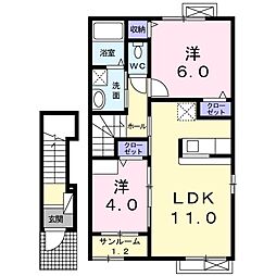 ＫＭフリ−デ 2階2LDKの間取り