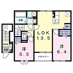 サンライズ・ＭＩＴＯ　Ｂ 2階2LDKの間取り