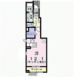 ドゥ・ステージアV 1階ワンルームの間取り