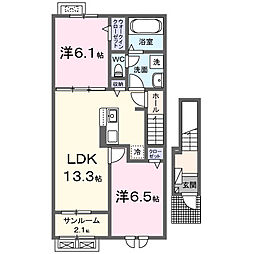 ラフテル 2階2LDKの間取り