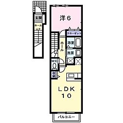 リバロックＣ 2階1LDKの間取り