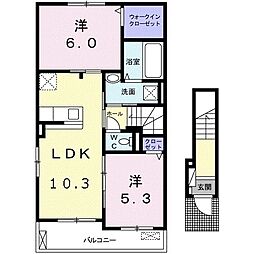 プリートベル　Ｅ 2階2LDKの間取り