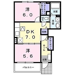 ボヌール　ワイデＢ 1階2DKの間取り
